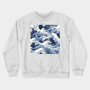 Ephemeral Crests: Hokusai Waves Reimagined Crewneck Sweatshirt